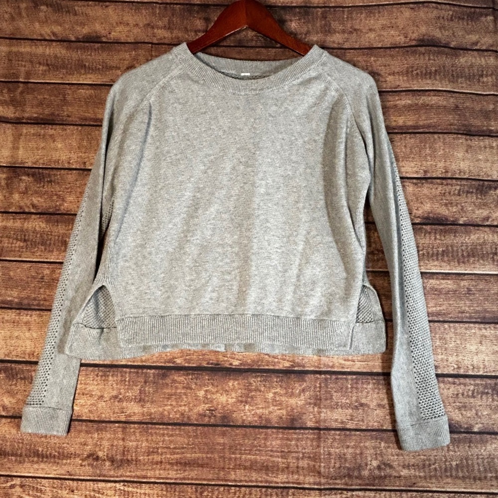 Lululemon Bhakti Life Heathered Grey Mesh Back Knit Sweater Womens Size 8